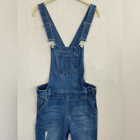 Ci Sono blue denim raw hem slim fit overalls  Sz M - Picture 4 of 13